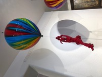 Superhero Artwork Artist Balloon with Female Jester (Rainbow Balloon, Red Figure)